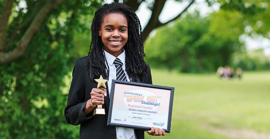 Dexan Charlery-Warner wins Jack Petchey "Speak Out" Challenge