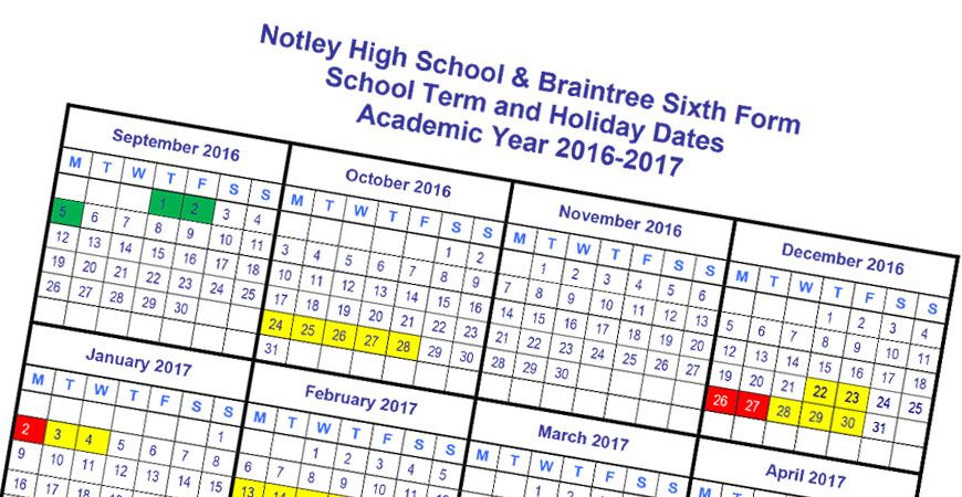 Notley Term Dates 2016-2017
